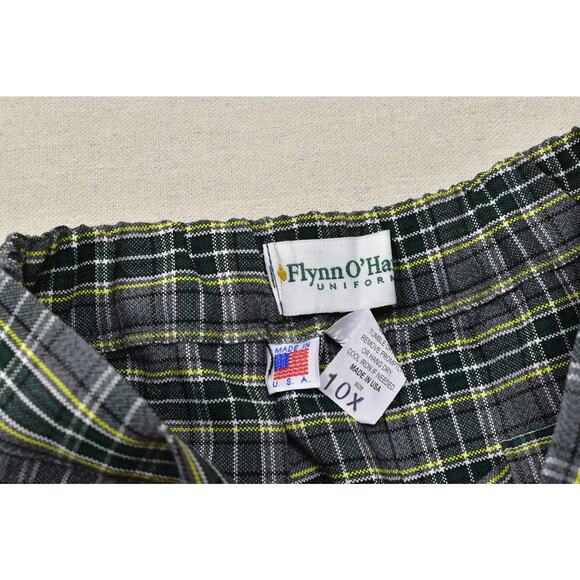 Flynn O'Hara Uniform Plaid Pleated Skirt Size 10X Green Gray Yellow Made in USA - Picture 6 of 8